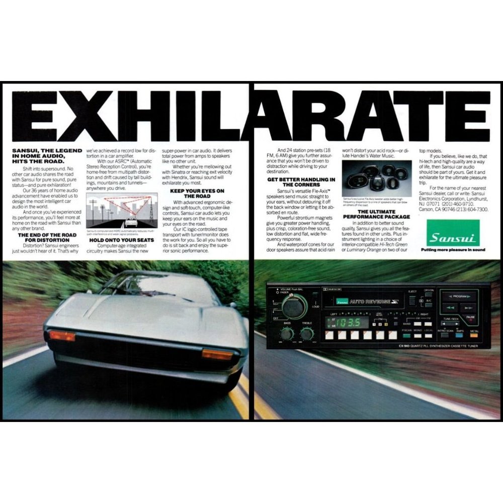 1983 Sansui CX-910 Car Stereo Silver Ferrari 2 Page Vintage Print Ad Wall Art